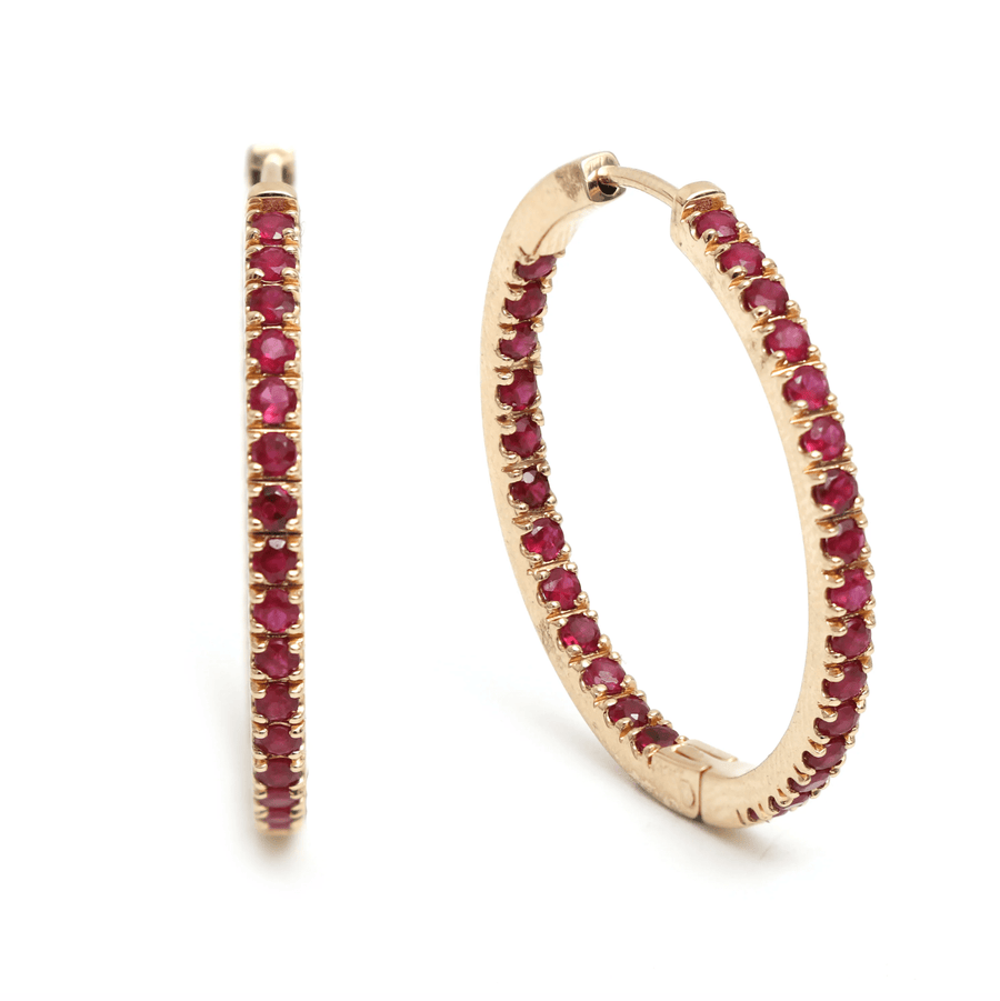 Earrings 14K & 18K Gold Ruby Inside Outside Hoop Earrings