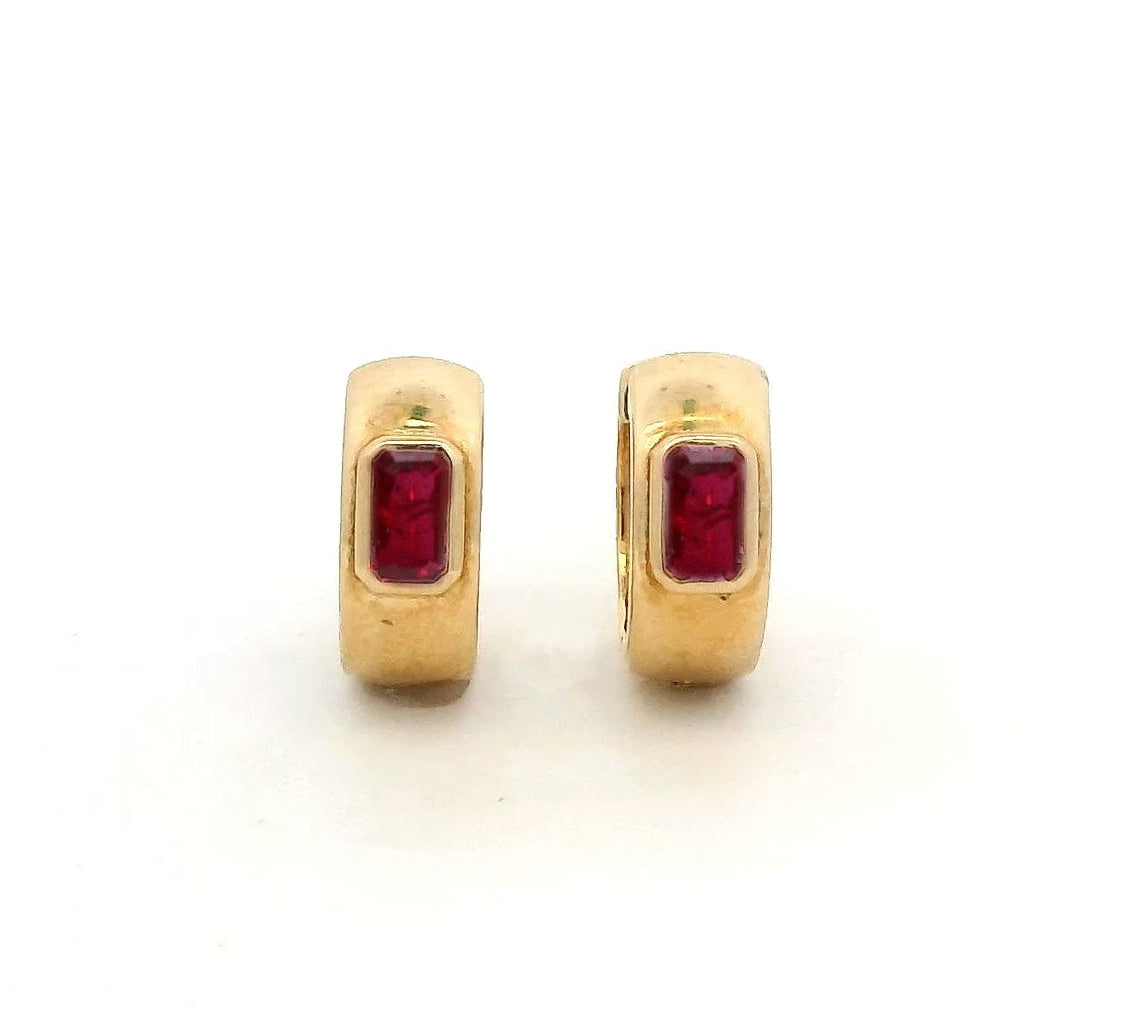 Earrings 14K & 18K Gold Ruby Sapphire Thick Hoop Earrings