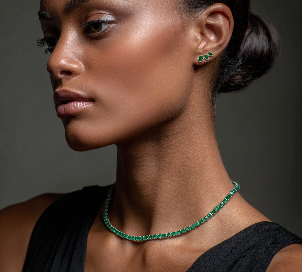 Earrings 14K & 18K Gold Three Pear Emerald and Diamond Crawler Earrings