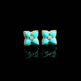 Earrings 14K & 18K Gold Turquoise and Diamond Clover Flower Stud Earrings