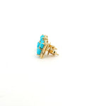 Earrings 14K & 18K Gold Turquoise and Diamond Clover Flower Stud Earrings