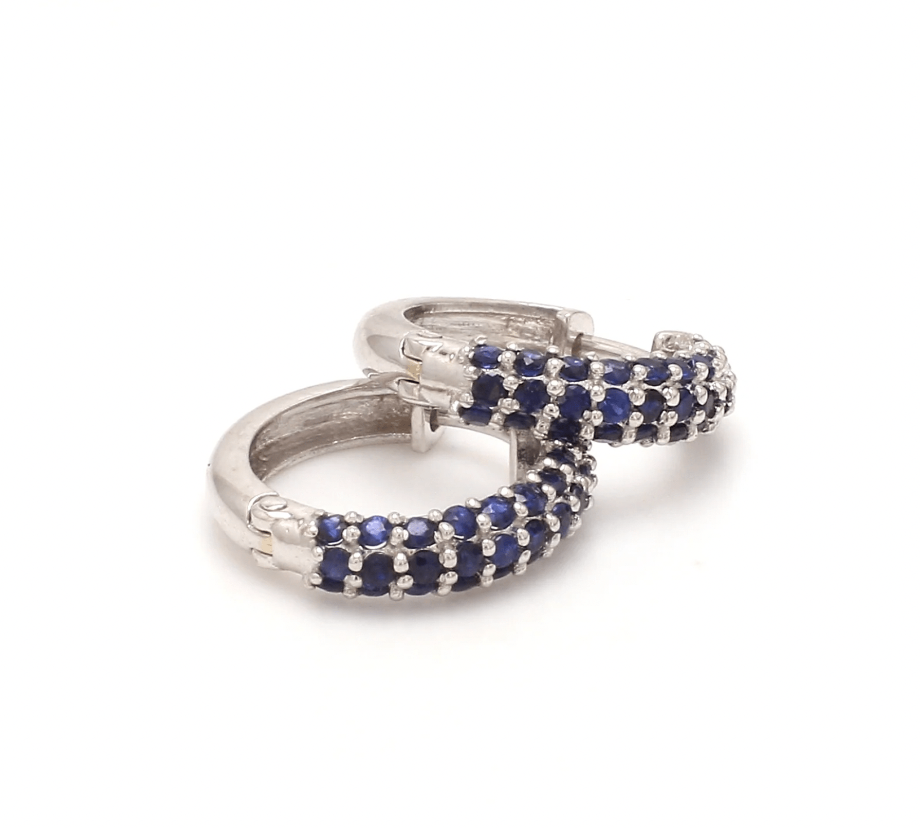 Earrings 14K & 18K Micro-Pave Blue Sapphire Hoop Earrings