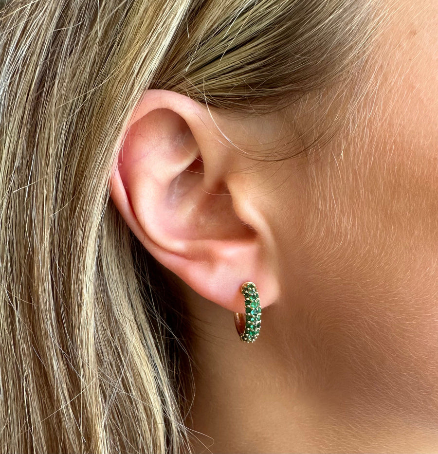 Earrings 14K & 18K Micro-Pave Emerald Hoop Earrings