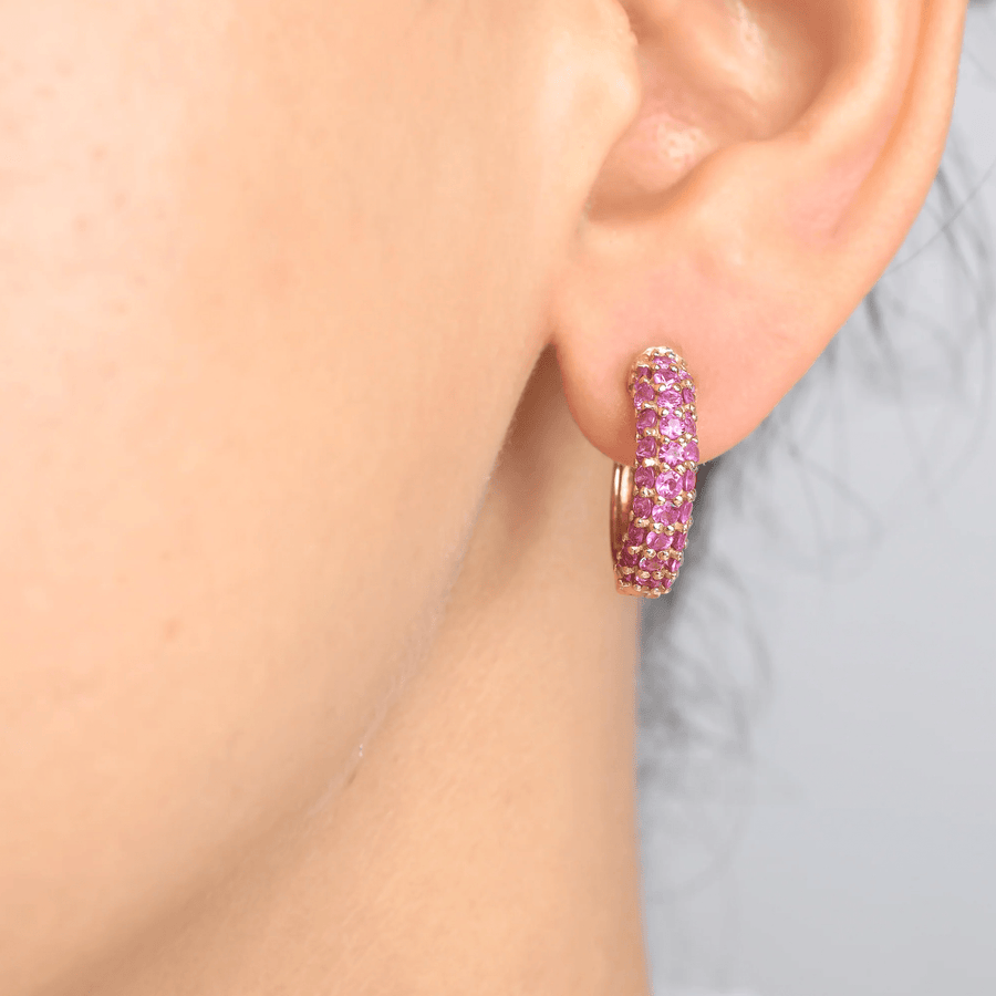 Earrings 14K & 18K Micro-Pave Pink Sapphire Hoop Earrings