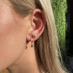 Earrings 14K and 18K Gold Pink Sapphire Pear Dangle Huggie Hoop Earrings