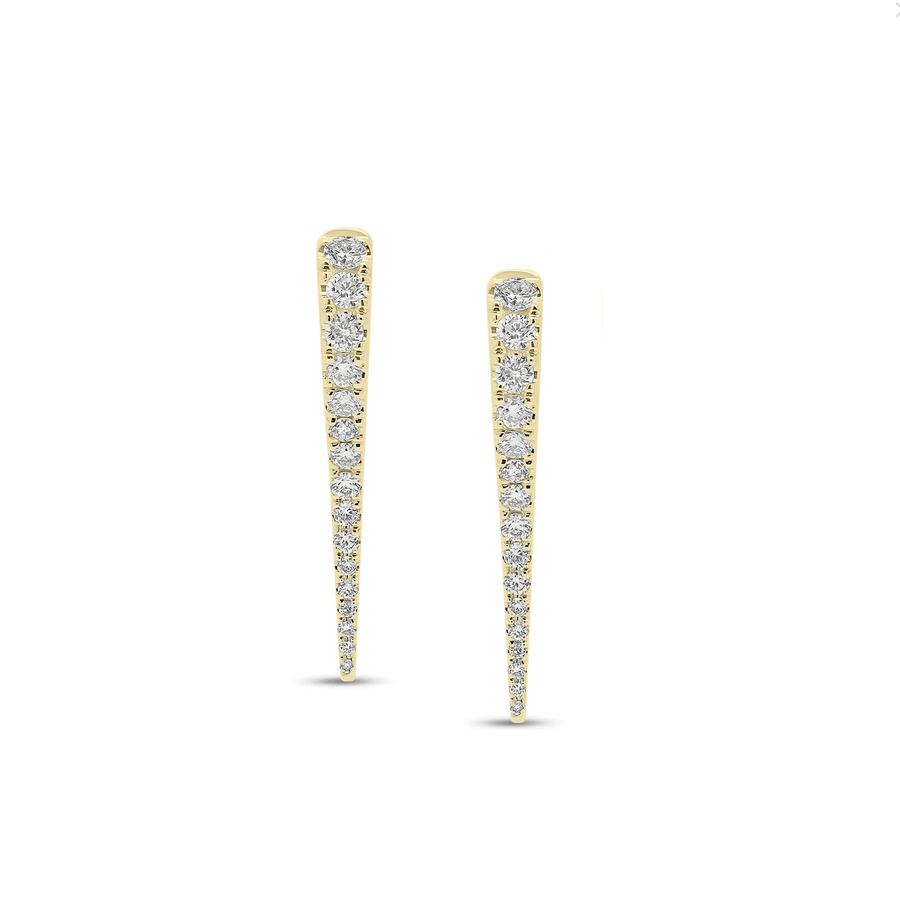 Earrings 14K Gold and Diamond Dagger Hoops Earrings, Large, Single Row Diamonds