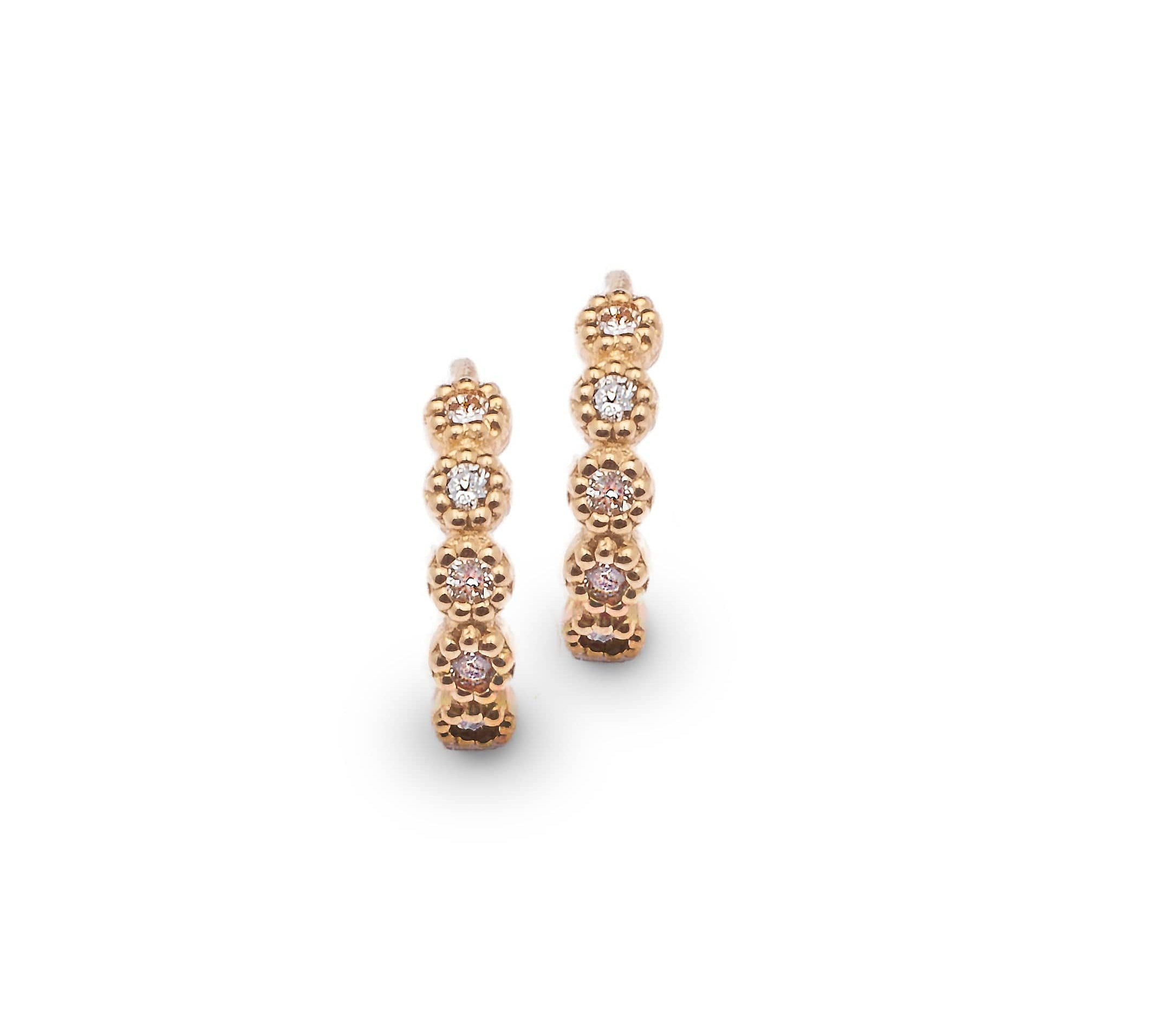 Earrings 14K Gold and Diamond Hoop Earrings Circular Setting