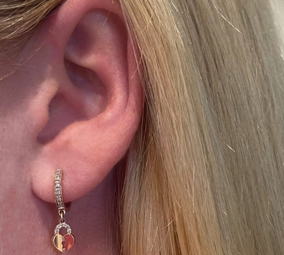 Earrings 14K Gold and Diamond Hoop Earrings with Diamond Lock
