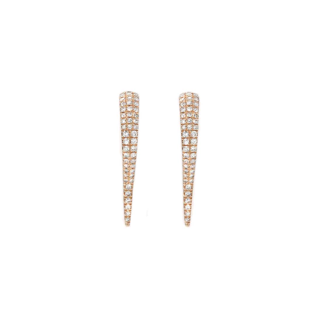 Earrings 14K Gold and Pave Diamond Dagger Hoops Earrings