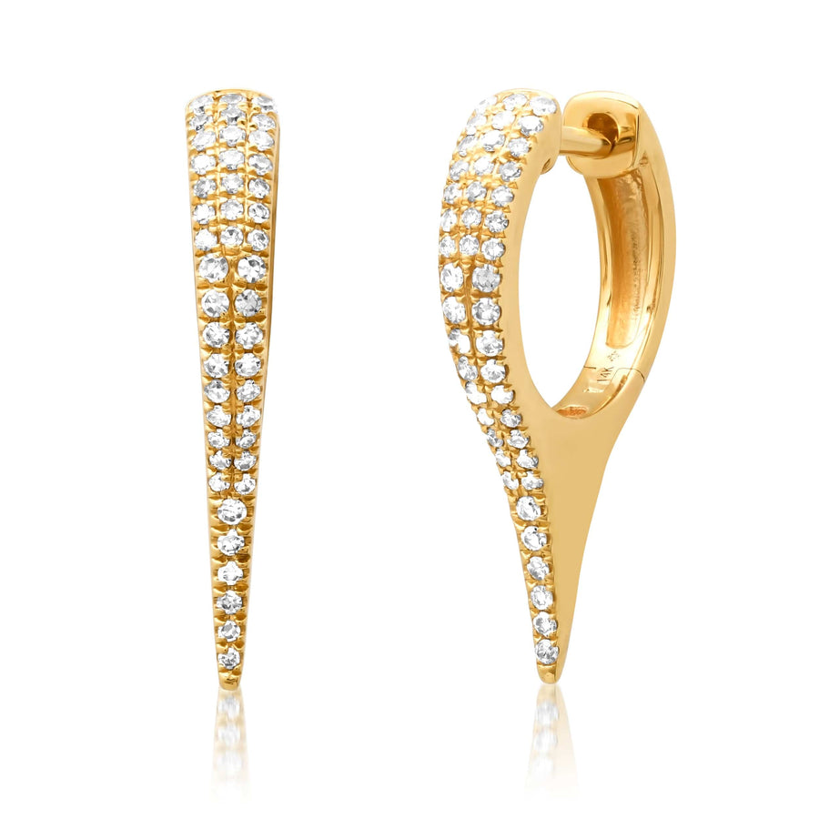 Earrings 14K Gold and Pave Diamond Dagger Hoops Earrings