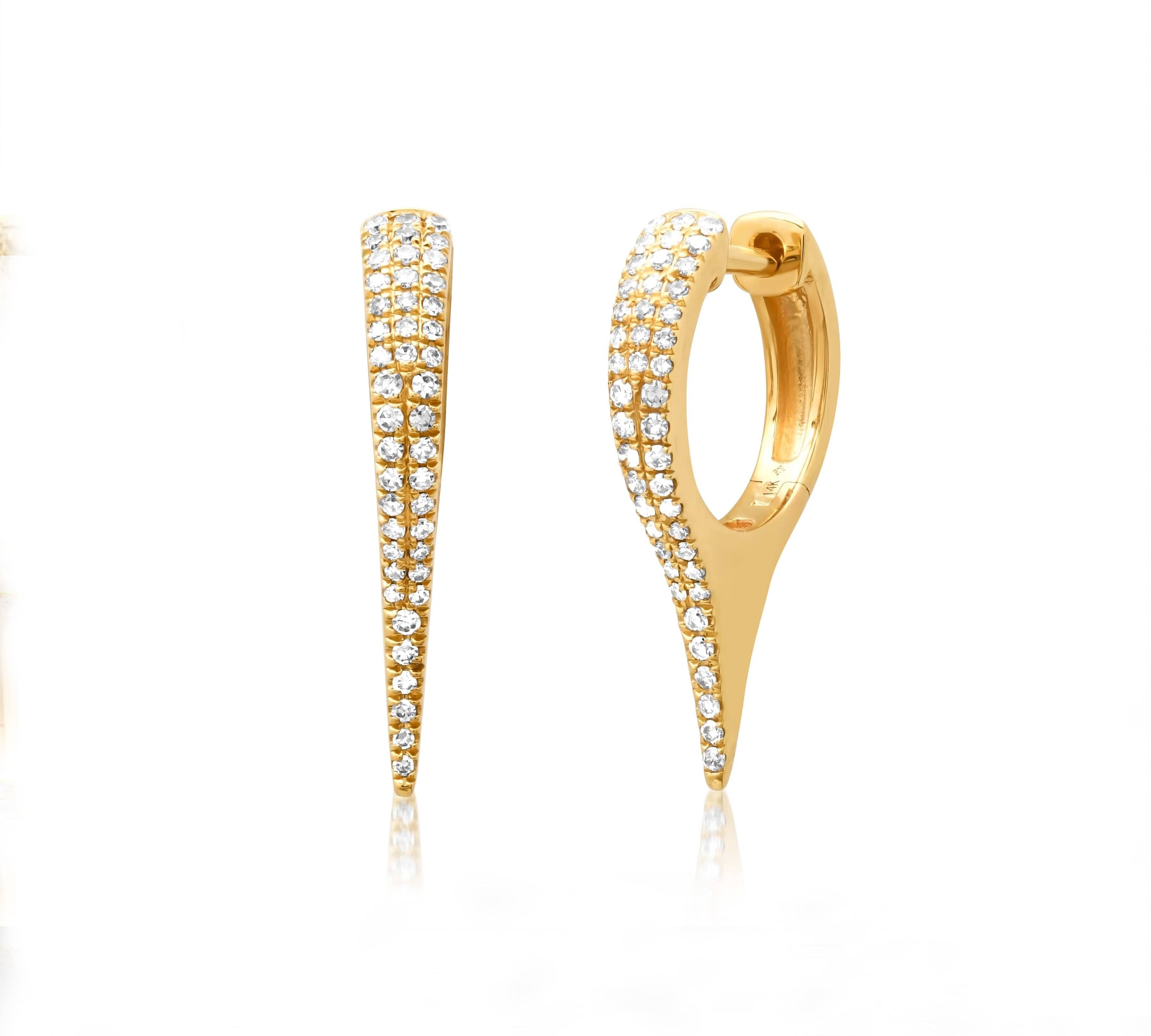 Earrings 14K Gold and Pave Diamond Dagger Hoops Earrings