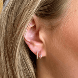 Earrings 14K Gold and Pink Sapphire Huggie Hoops Earrings