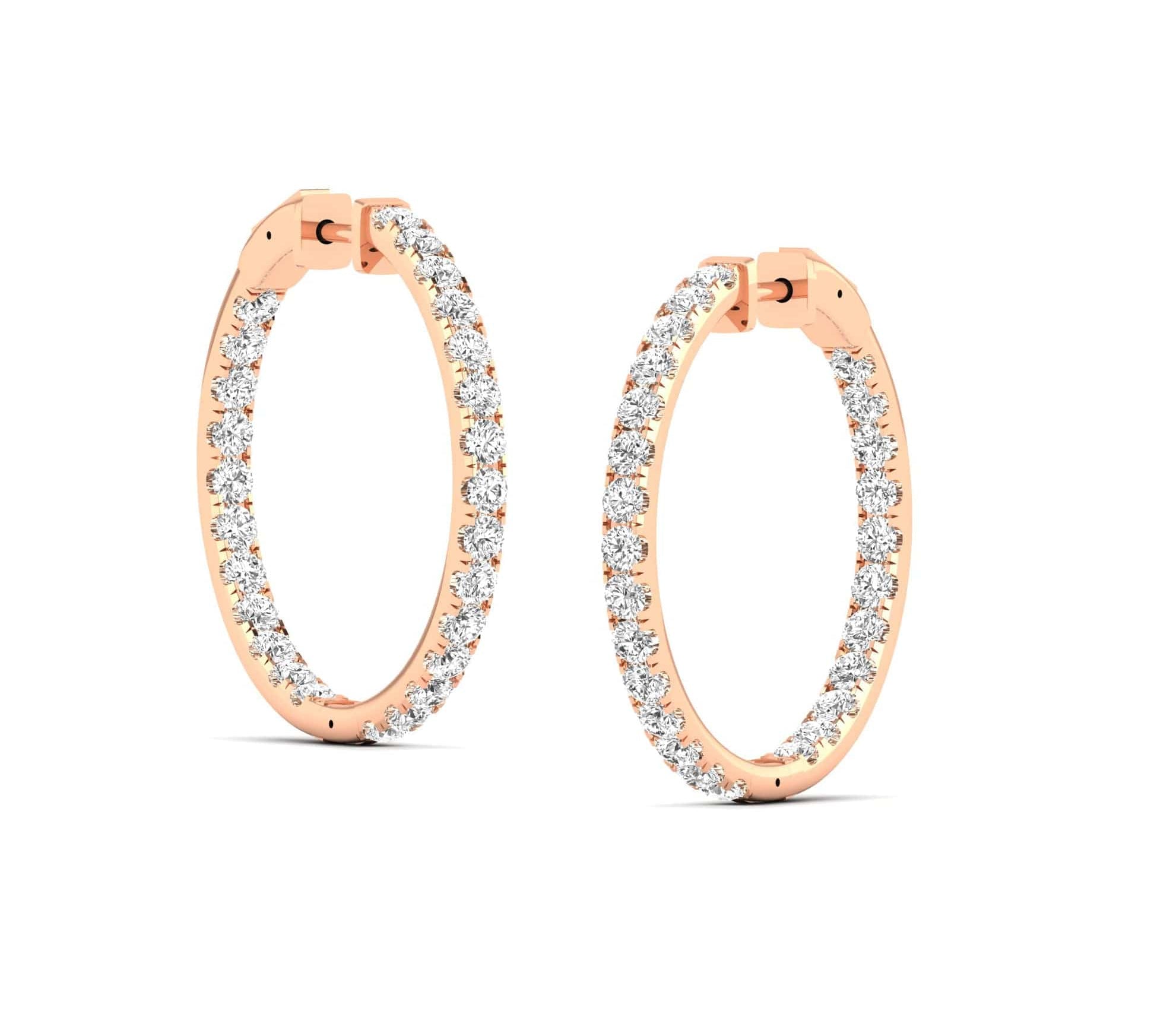 Earrings 14K Gold Diamond Inside-Outside Hoop Earrings in three sizes, Lab Grown