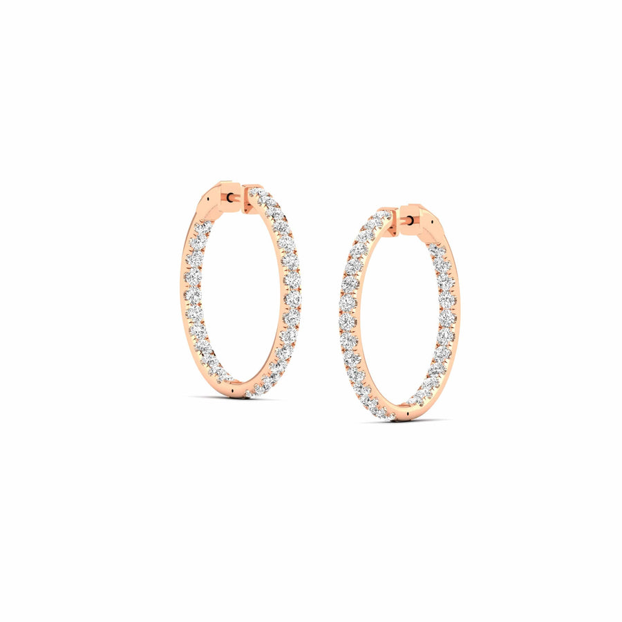Earrings 14K Gold Diamond Inside-Outside Hoop Earrings in three sizes, Lab Grown