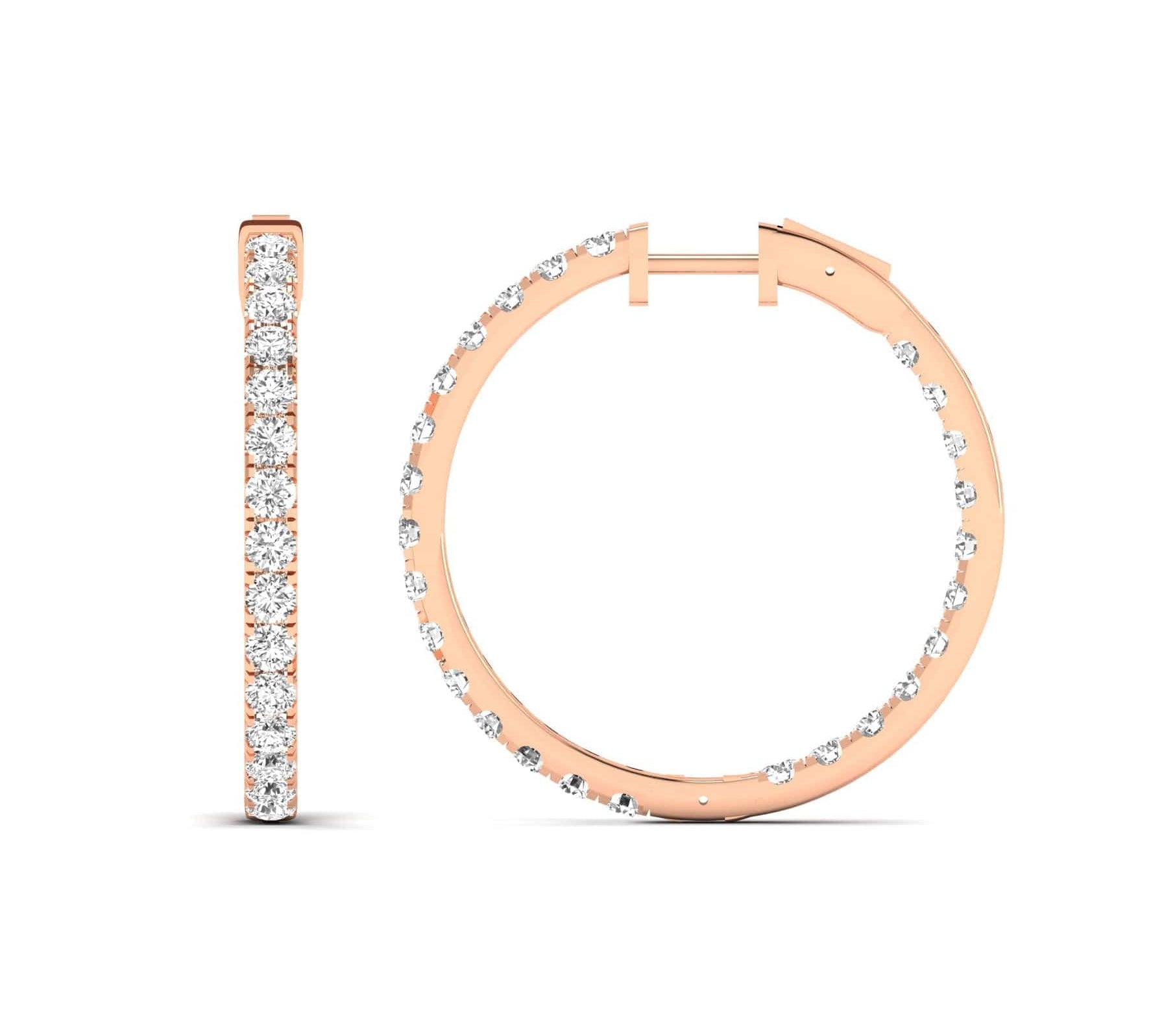 Earrings 14K Gold Diamond Inside-Outside Hoop Earrings in three sizes, Lab Grown