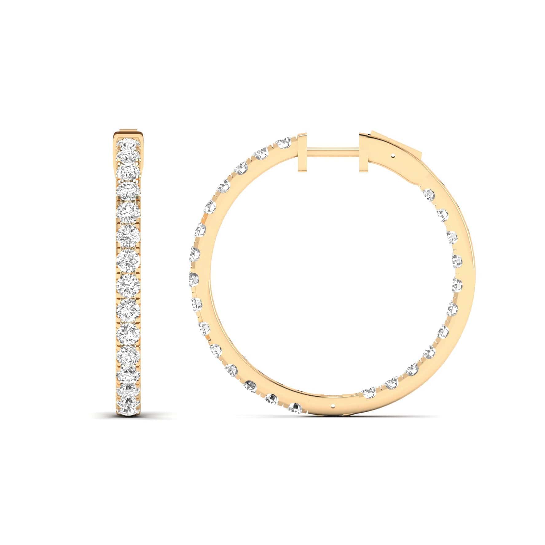 Earrings 14K Gold Diamond Inside-Outside Hoop Earrings in three sizes, Lab Grown