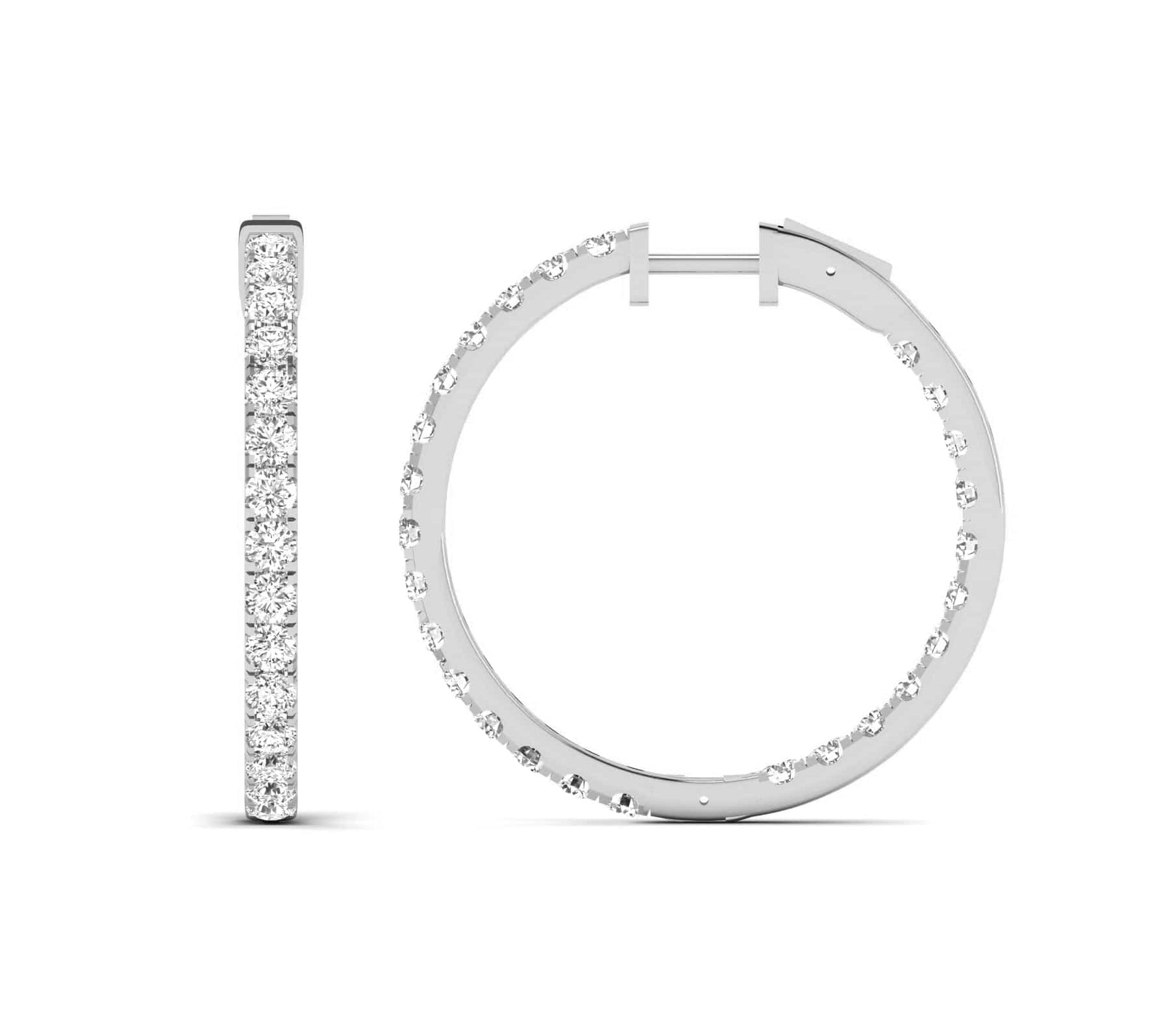 Earrings 14K Gold Diamond Inside-Outside Hoop Earrings in three sizes, Lab Grown