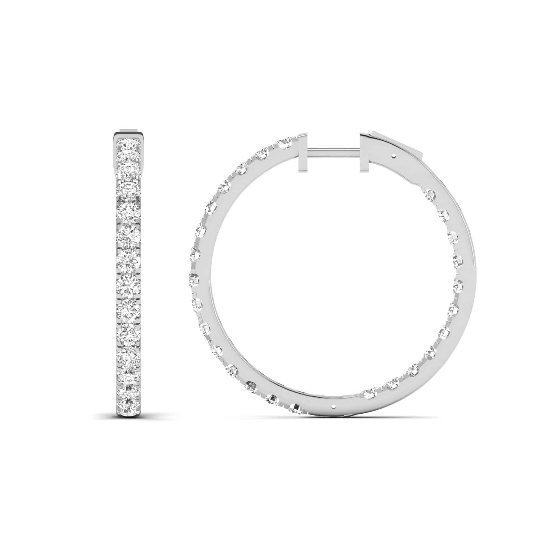Earrings 14K Gold Diamond Inside-Outside Hoop Earrings in three sizes, Lab Grown