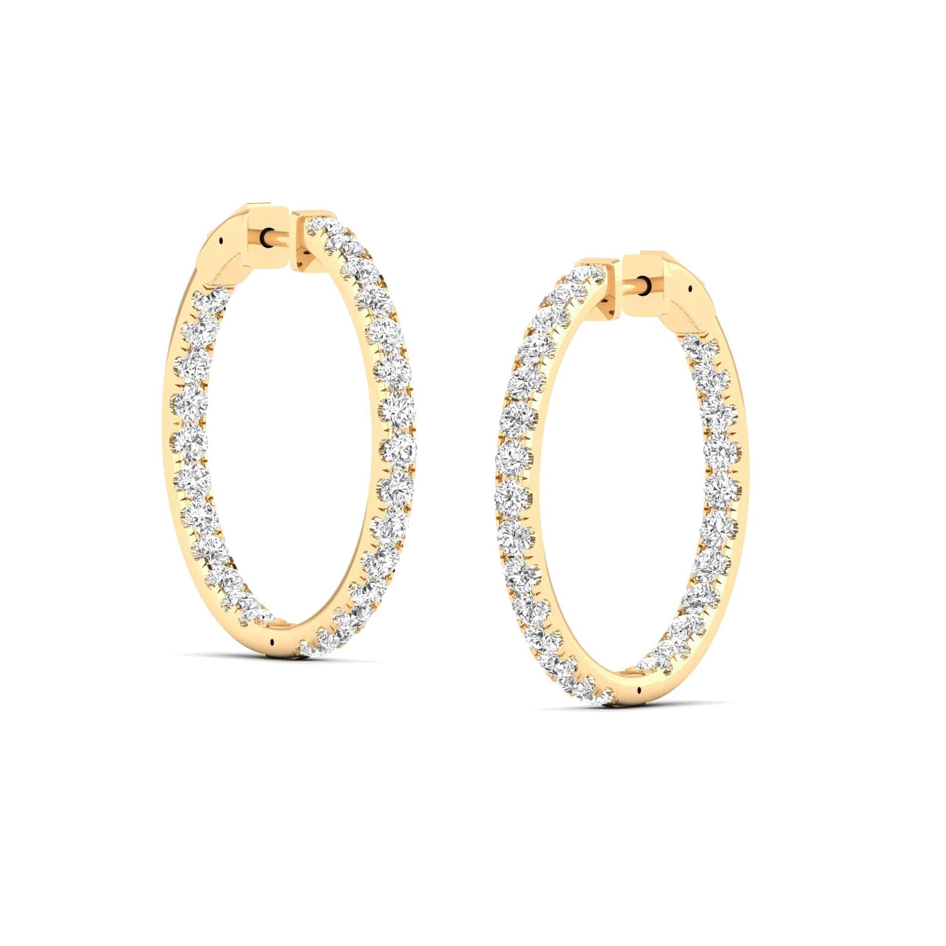 Earrings 14K Gold Diamond Inside-Outside Hoop Earrings in three sizes, Lab Grown