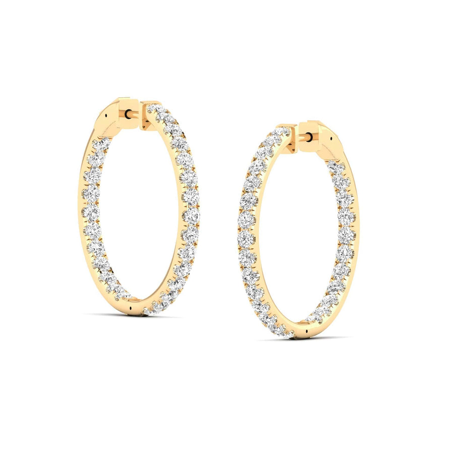 Earrings 14K Gold Diamond Inside-Outside Hoop Earrings in three sizes, Lab Grown