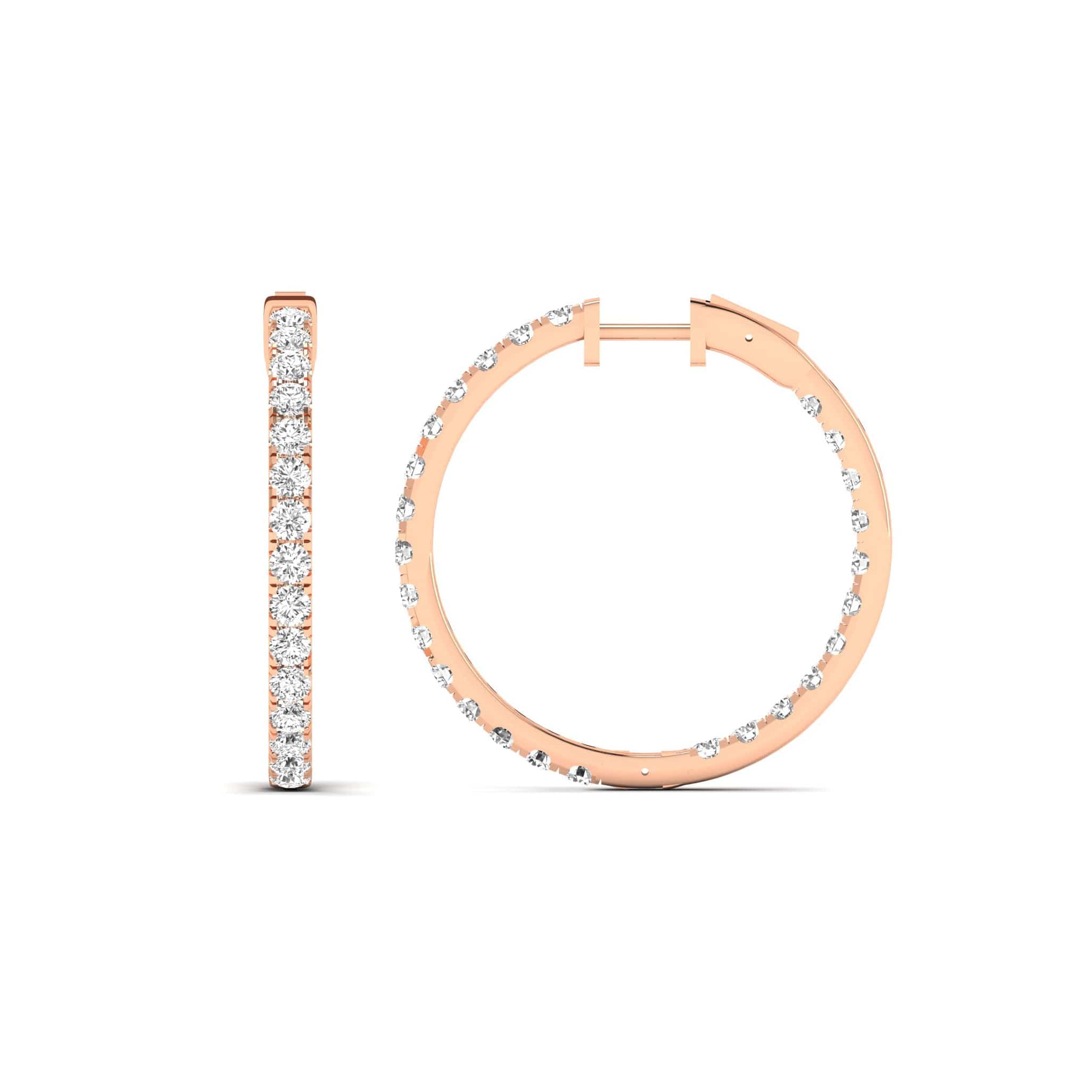 Earrings 14K Gold Diamond Inside-Outside Hoop Earrings in three sizes, Lab Grown