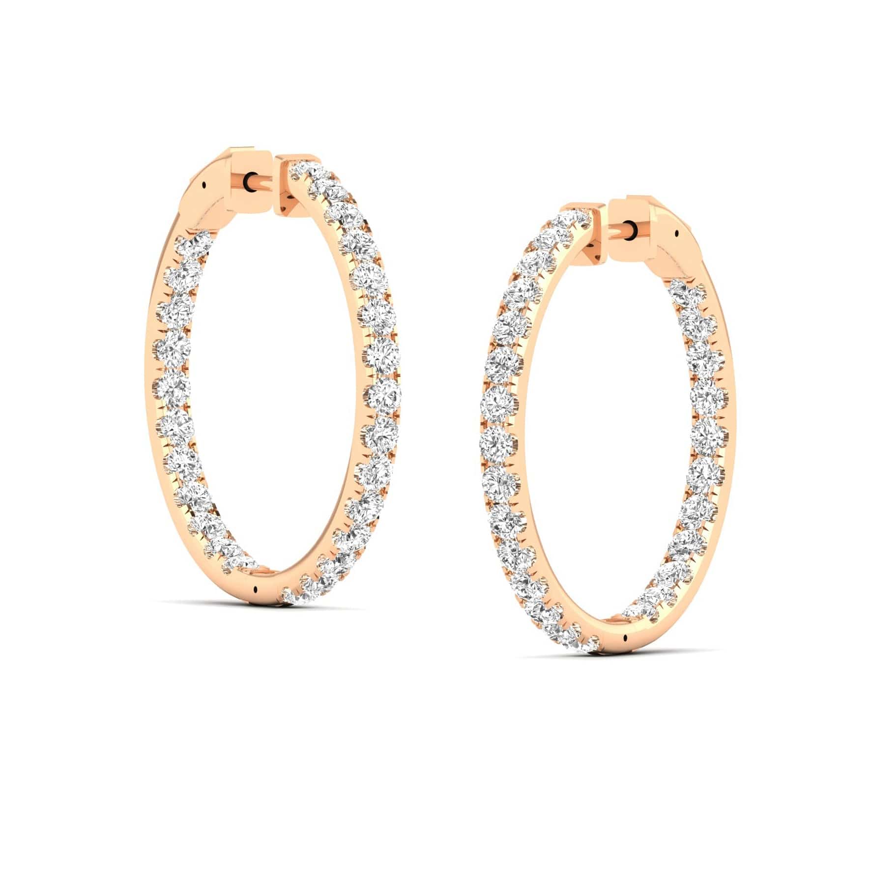 Earrings 14K Gold Diamond Inside-Outside Hoop Earrings in three sizes, Lab Grown
