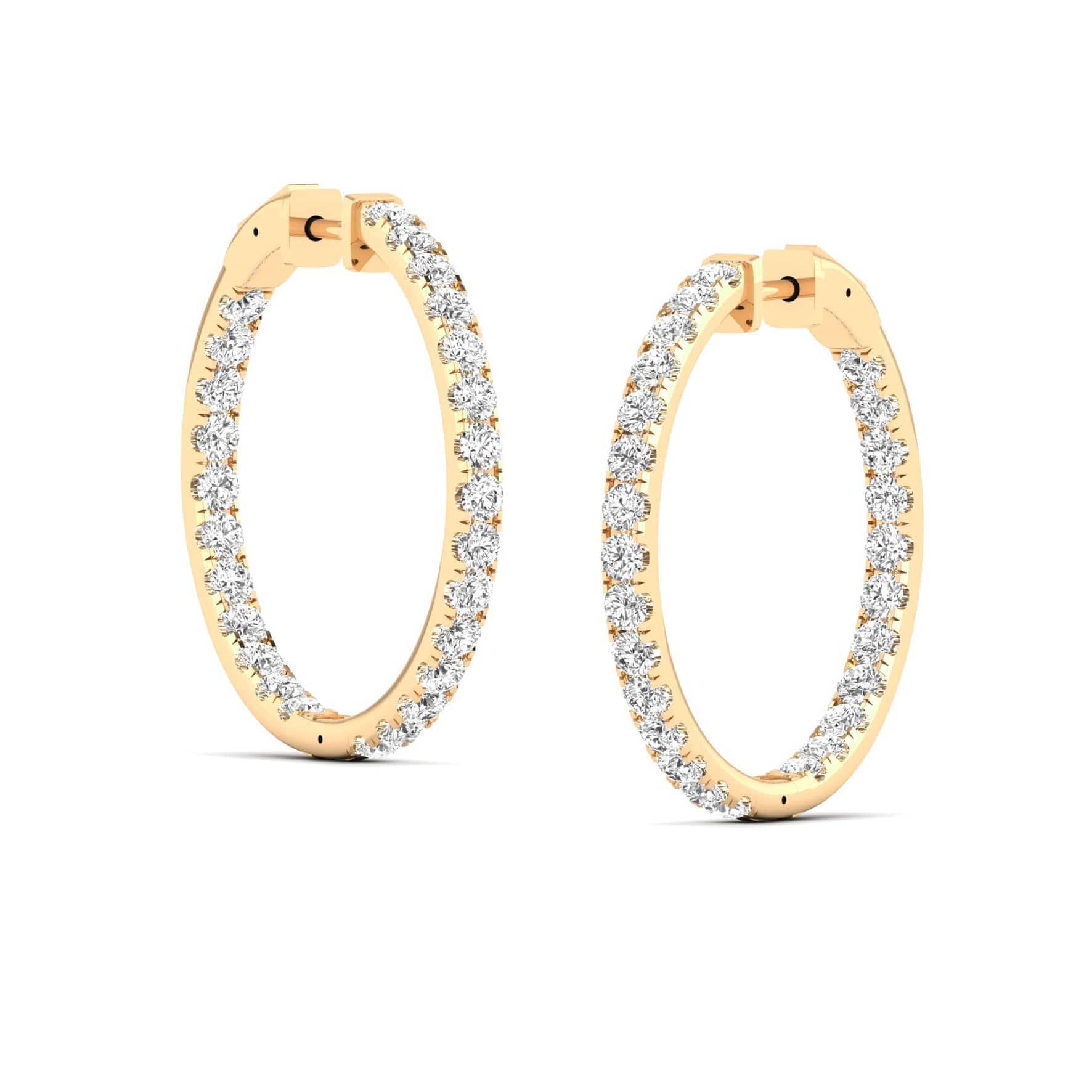 Earrings 14K Gold Diamond Inside-Outside Hoop Earrings in three sizes, Lab Grown