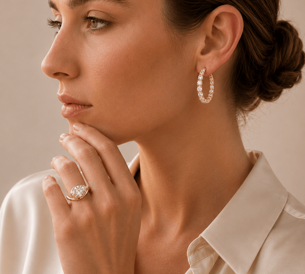 Earrings 14K Gold Diamond Inside-Outside Hoop Earrings, XLarge, Lab Grown