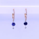 Earrings 14K Gold Drilled Blue Sapphire and Pave Diamond Huggie Hoops Earrings