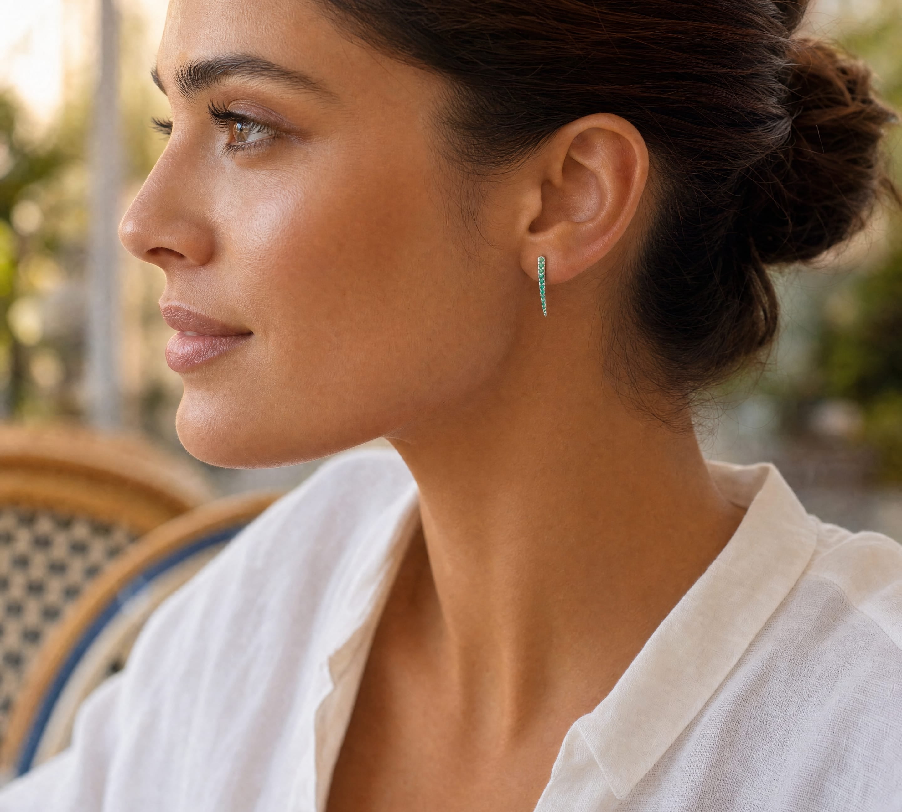 Earrings 14K Gold Emerald Dagger Hoops Earrings