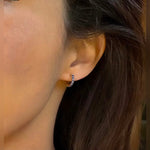 Earrings 14K Gold Half & Half Blue Sapphire & Diamond Huggie Hoops Earrings