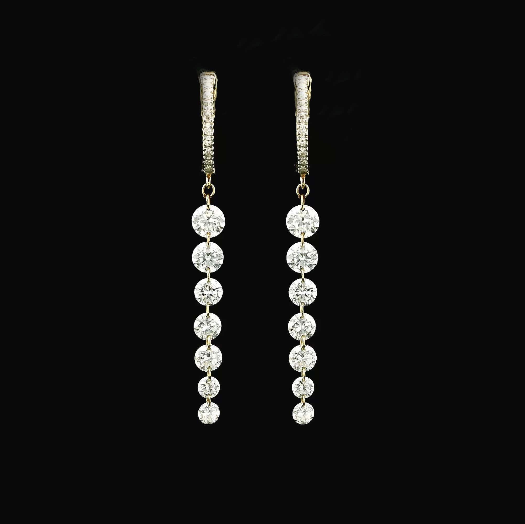 Earrings 14K Gold Invisible Set Laser Drilled Graduated Drop Round Diamond Huggie Hoops Earrings, 2.45 ct, Lab Grown (Copy)