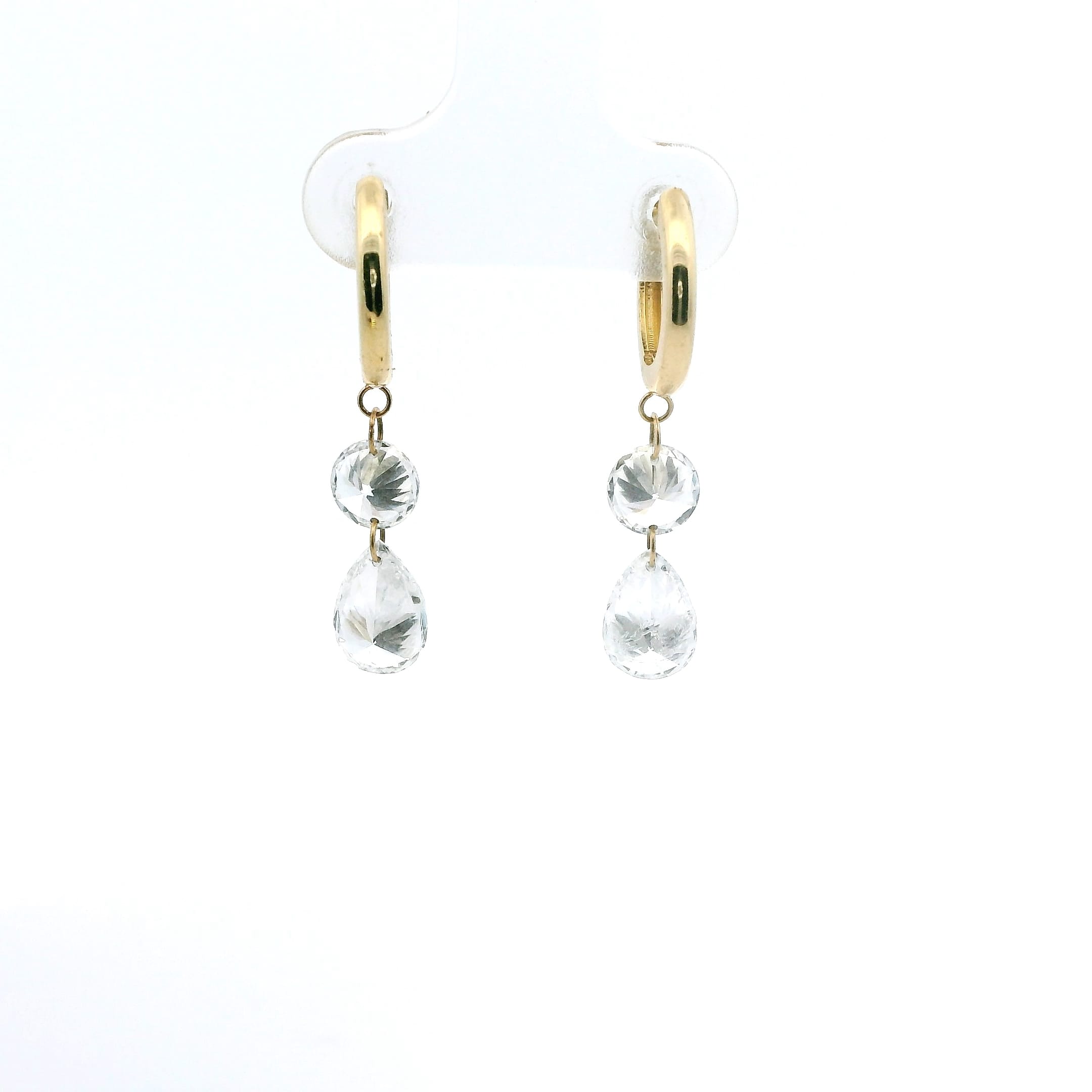 Earrings 14K Gold Invisible Set Laser Drilled Round and Pear Drop Diamond Earrings, Lab Grown