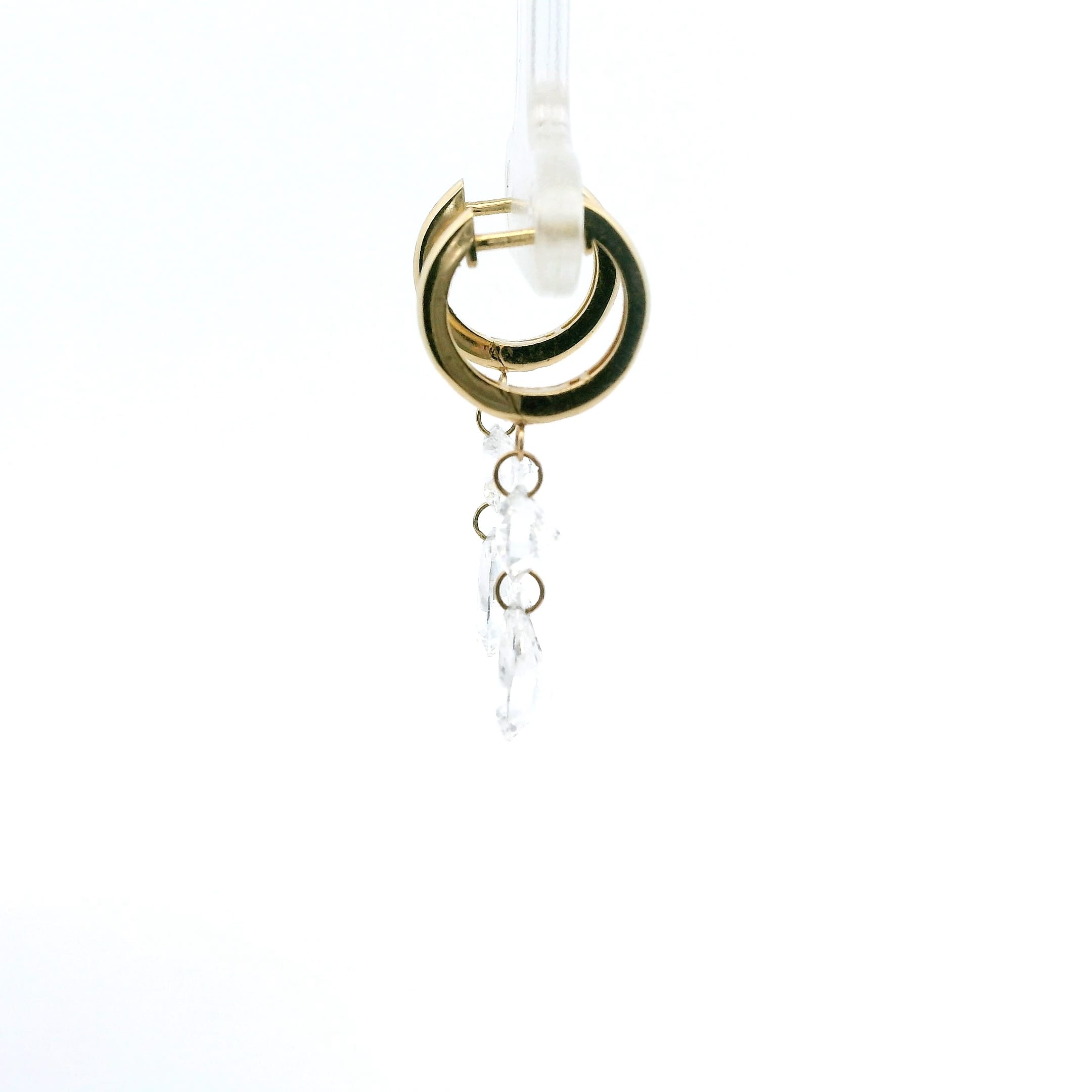 Earrings 14K Gold Invisible Set Laser Drilled Round and Pear Drop Diamond Earrings, Lab Grown
