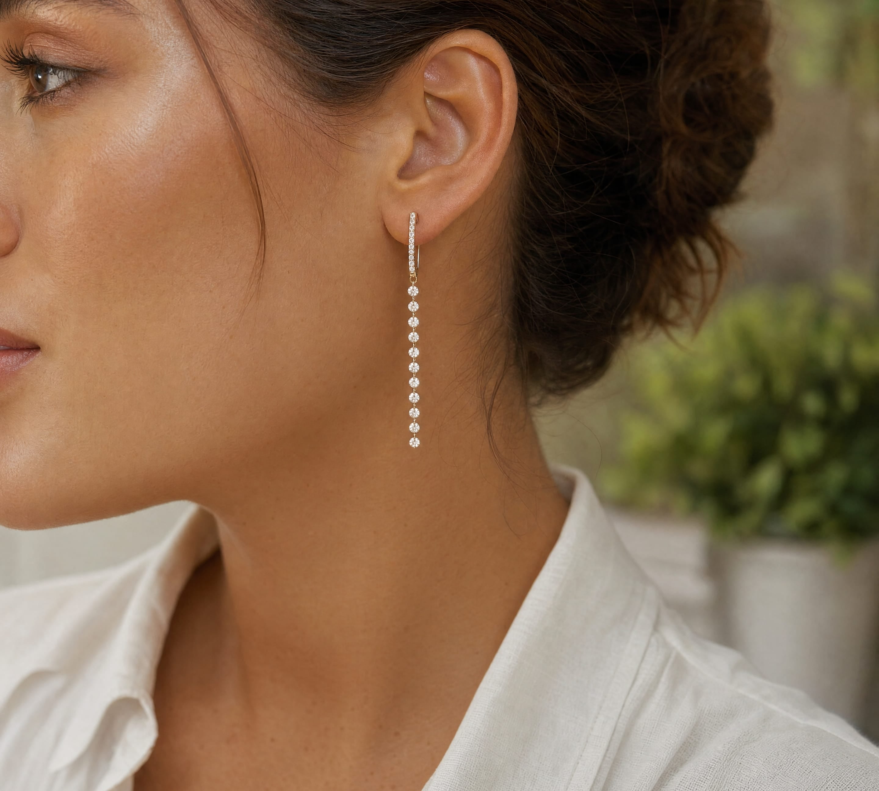 Earrings 14K Gold Invisible Set Laser Drilled Round Drop Diamond Earrings, Lab Grown, 1.45 cts