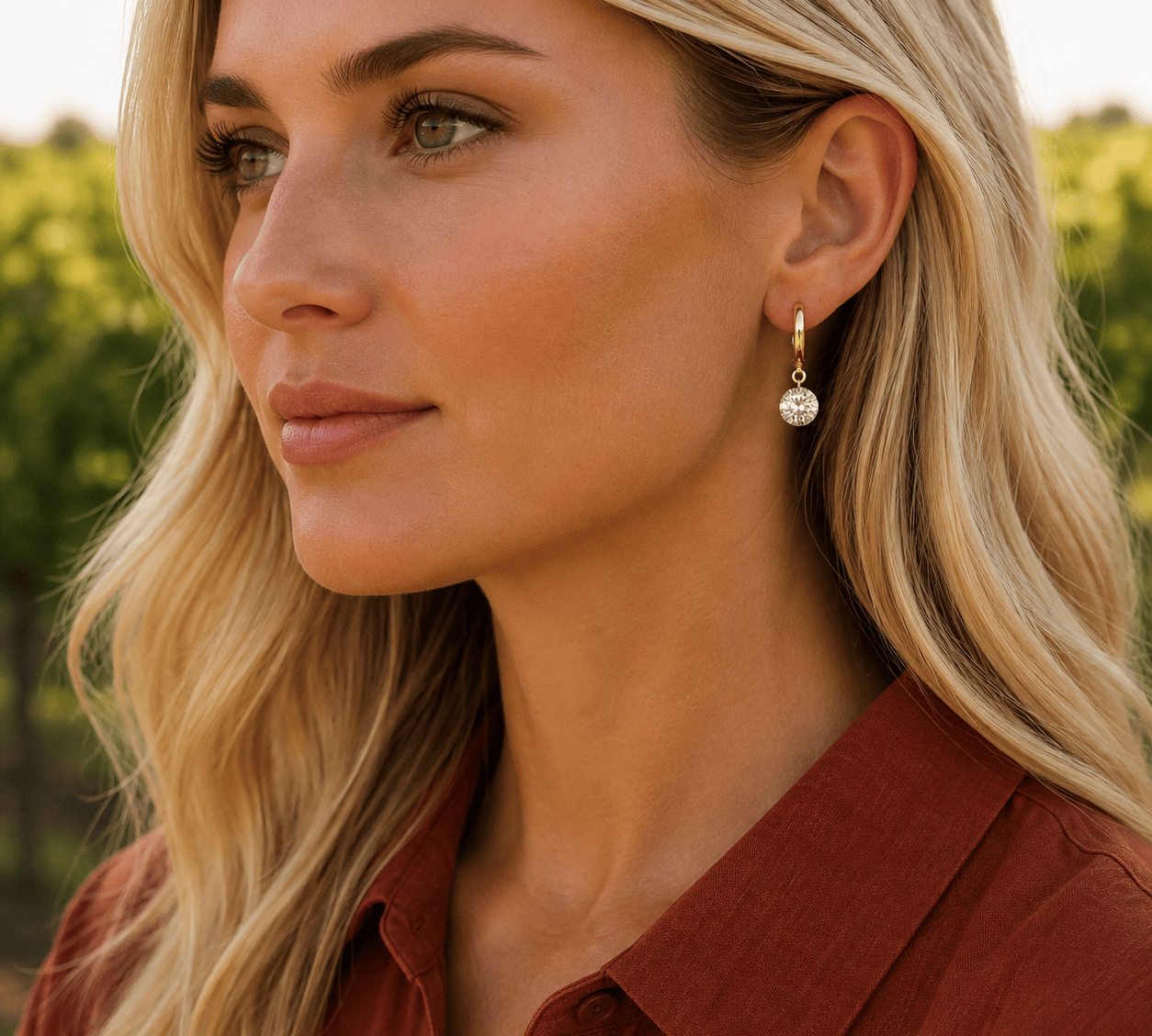 Earrings 14K Gold Invisible Set Laser Drilled Single Round Diamond Earrings, Lab Grown
