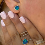 Earrings 14K Gold Organic Opal and Diamond Stud Earrings