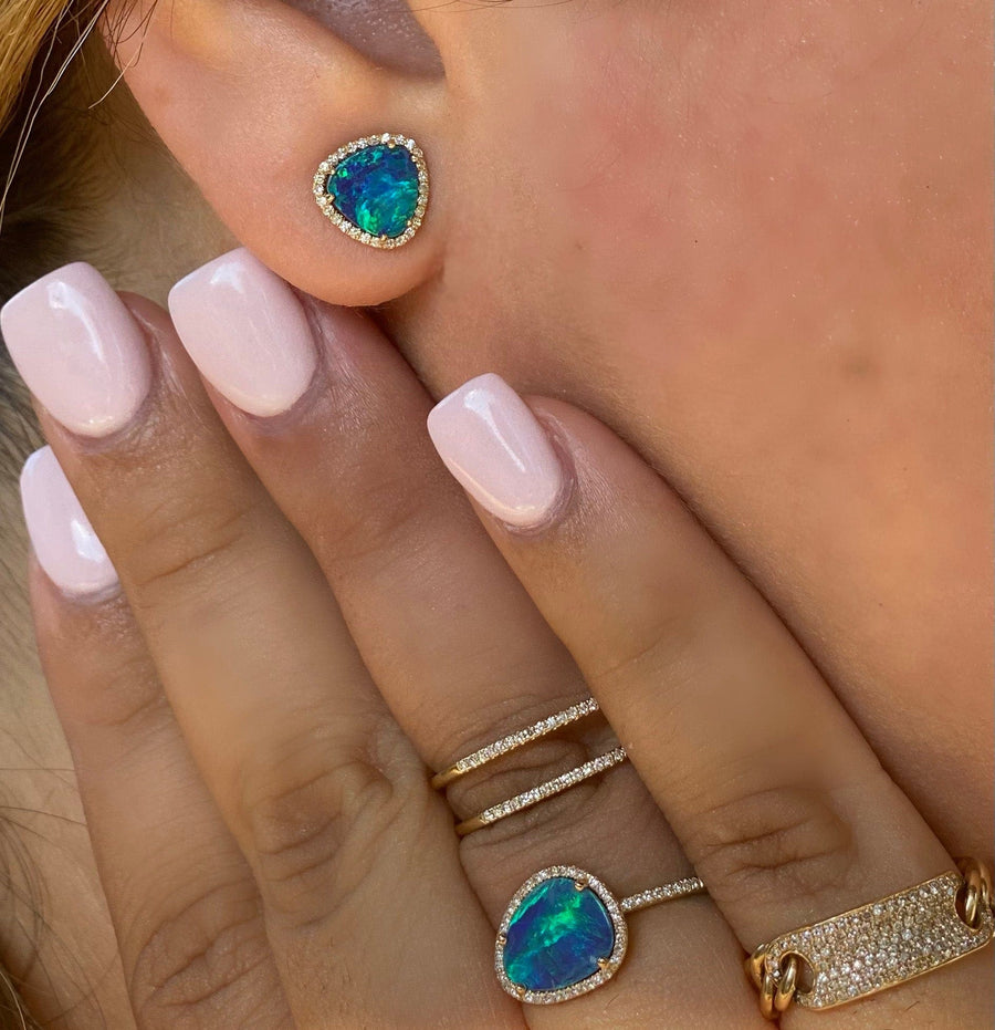 Earrings 14K Gold Organic Opal and Diamond Stud Earrings