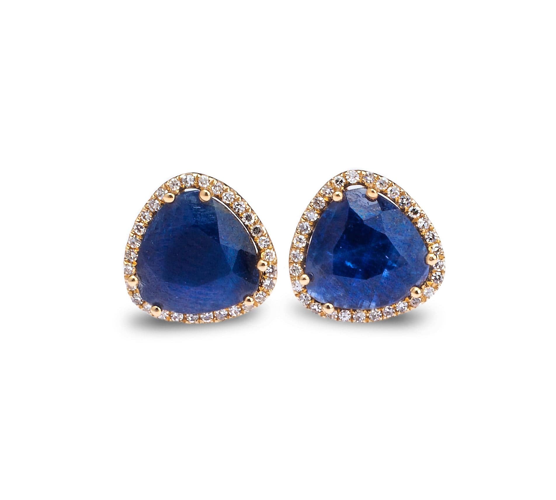 Earrings 14K Gold Organic Sapphire and Diamond Stud Earrings