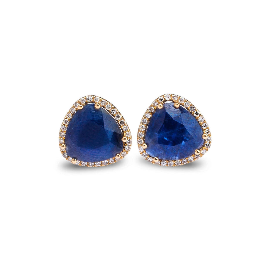 Earrings 14K Gold Organic Sapphire and Diamond Stud Earrings