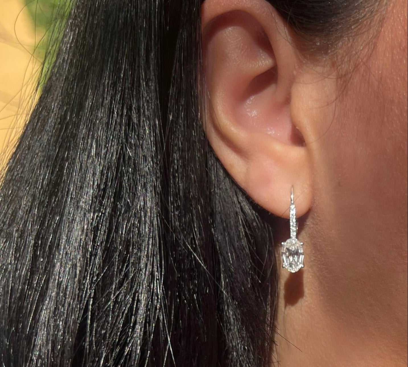 Earrings 14K Gold Pave Diamond Step Oval Cut Diamond Drop Earrings, Lab Grown Diamonds
