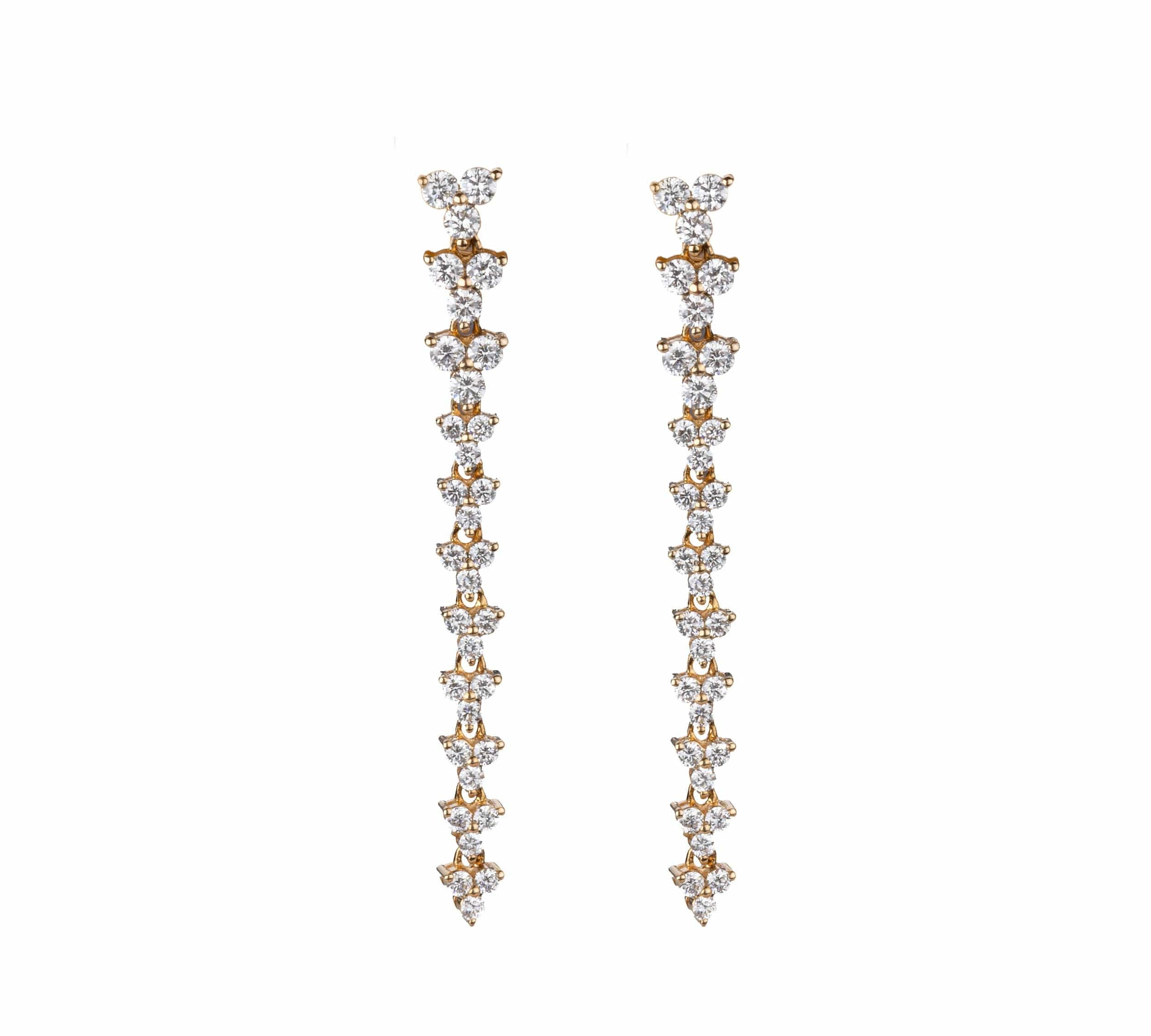 Earrings 14K Gold Round Diamond Drop Earrings, Graduated
