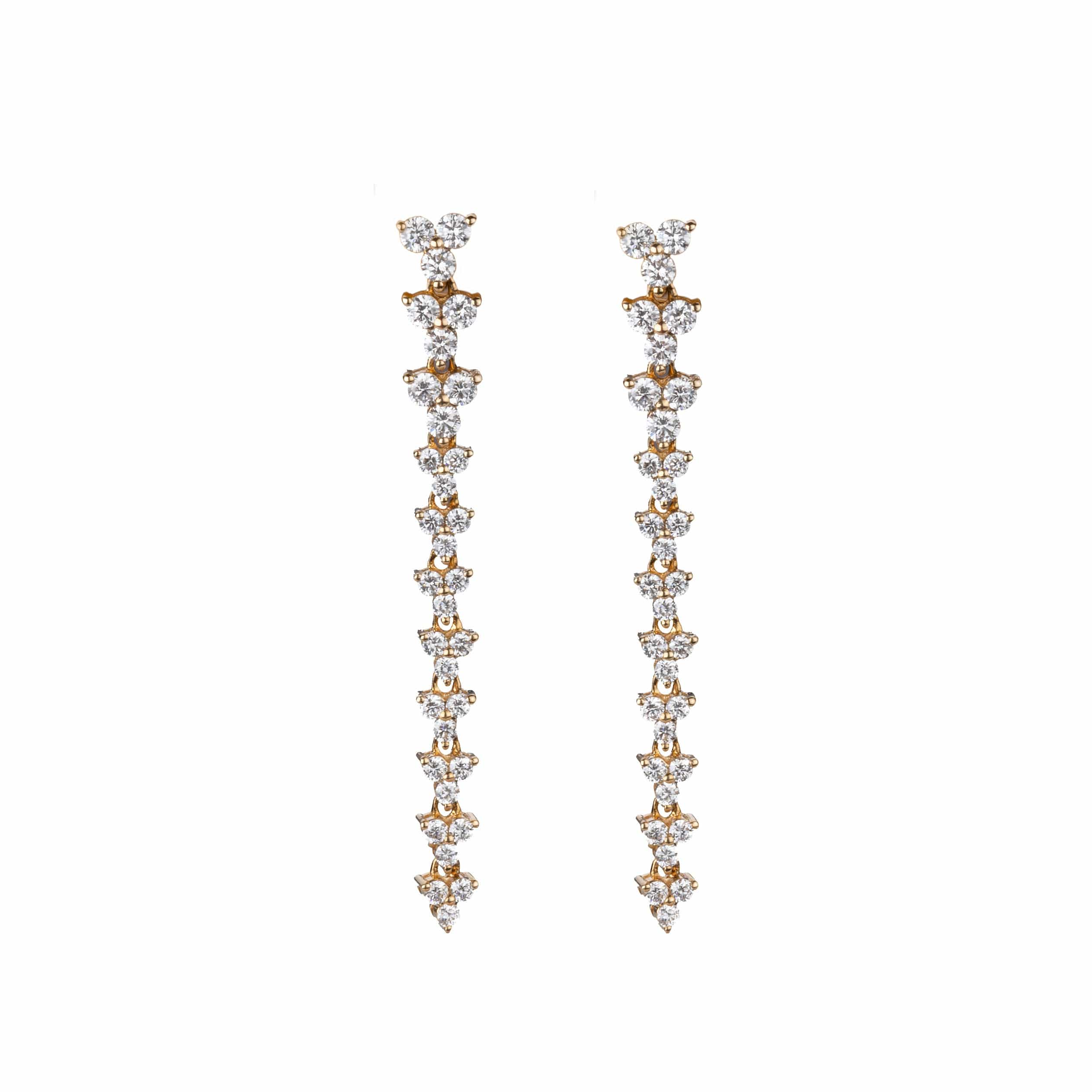 Earrings 14K Gold Round Diamond Drop Earrings, Graduated