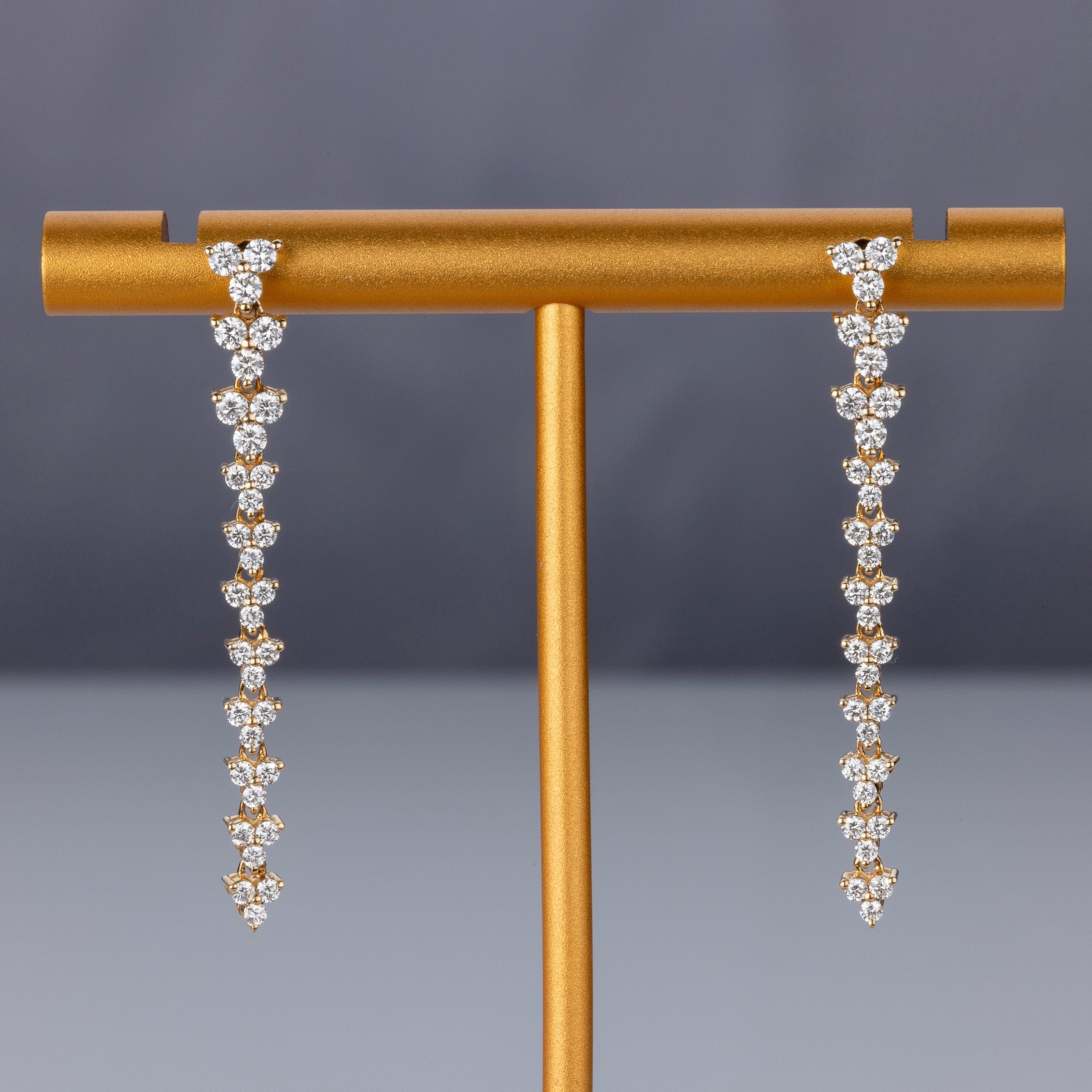 Earrings 14K Gold Round Diamond Drop Earrings, Graduated