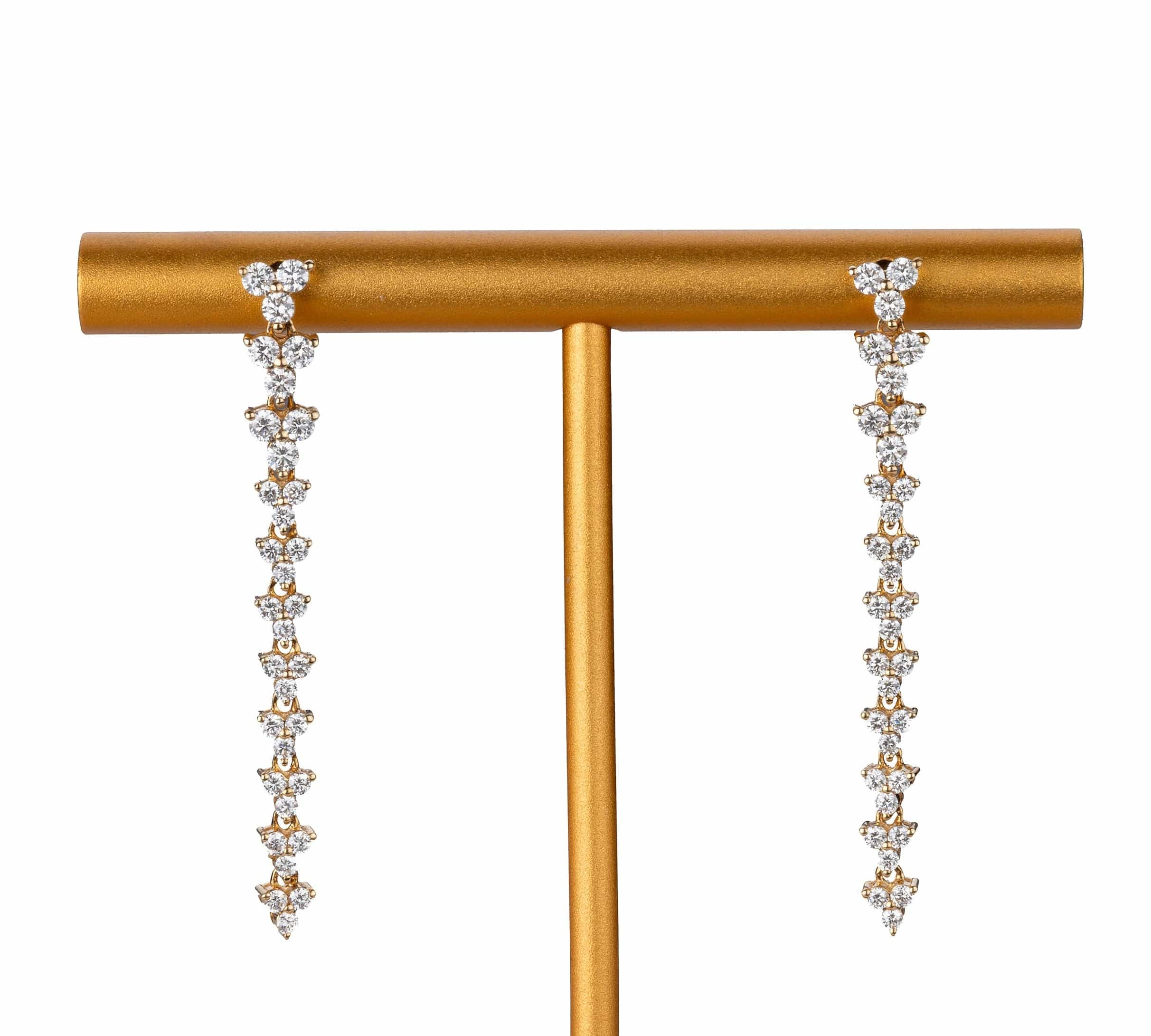 Earrings 14K Gold Round Diamond Drop Earrings, Graduated