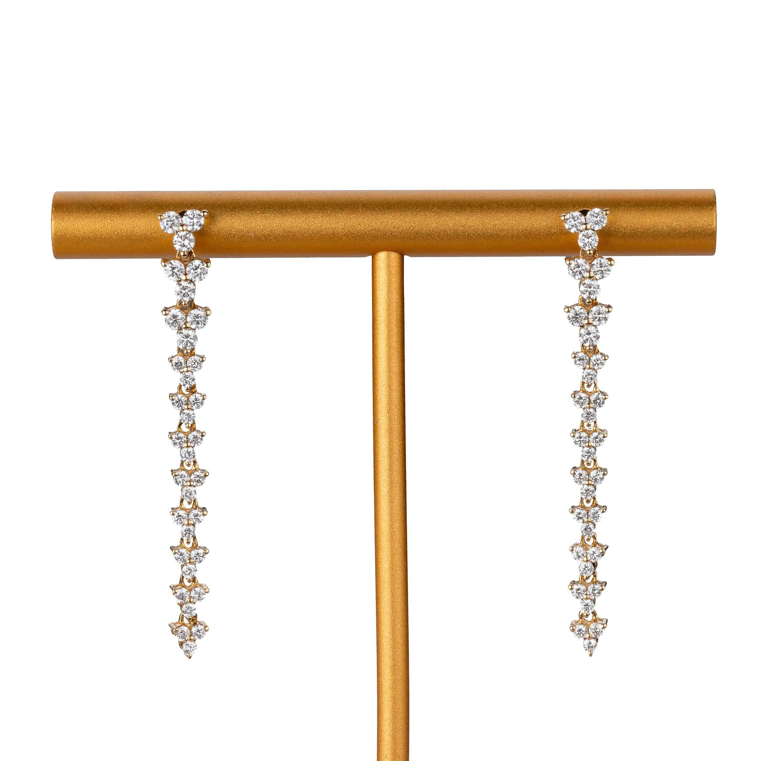 Earrings 14K Gold Round Diamond Drop Earrings, Graduated