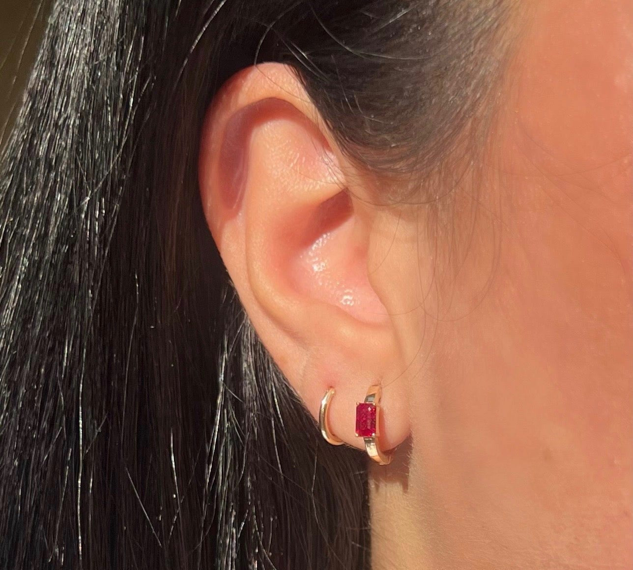 Earrings 14K Gold Ruby Huggie Hoops Earrings