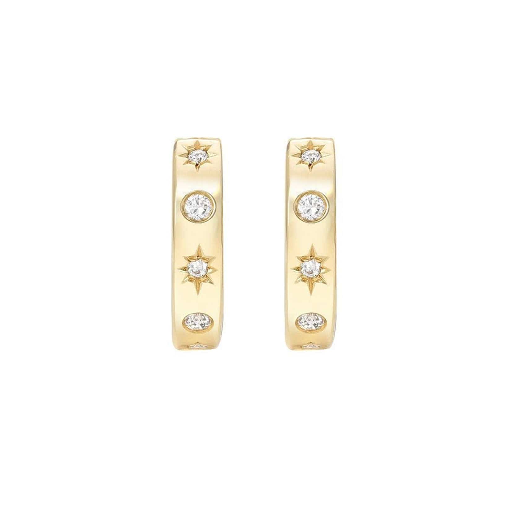 Earrings 14K Gold Star Diamond Cosmos Huggie Hoops Earrings