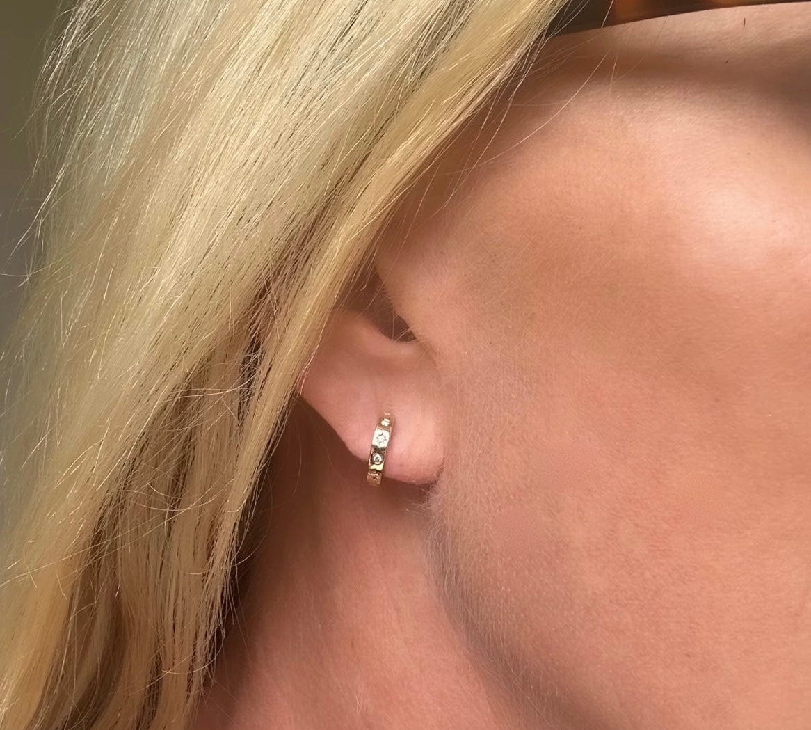 Earrings 14K Gold Star Diamond Cosmos Huggie Hoops Earrings