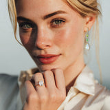 Earrings 14K Gold Tourmaline, Aquamarine, Diamond Triple Drop Dangle Earrings